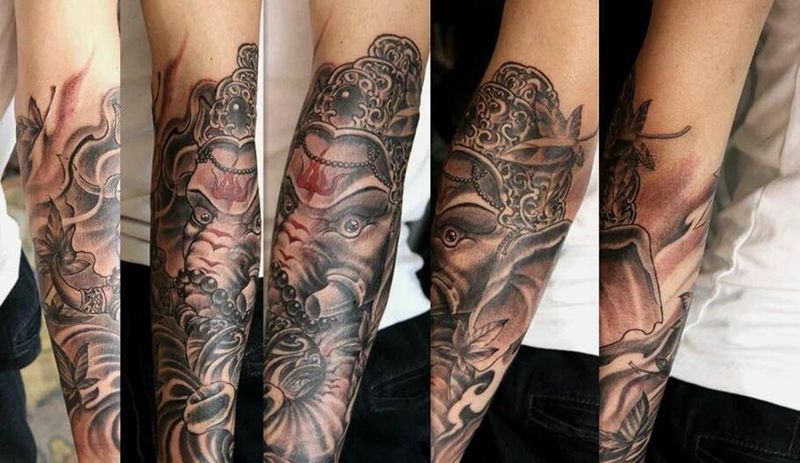 象神包小臂纹身图片