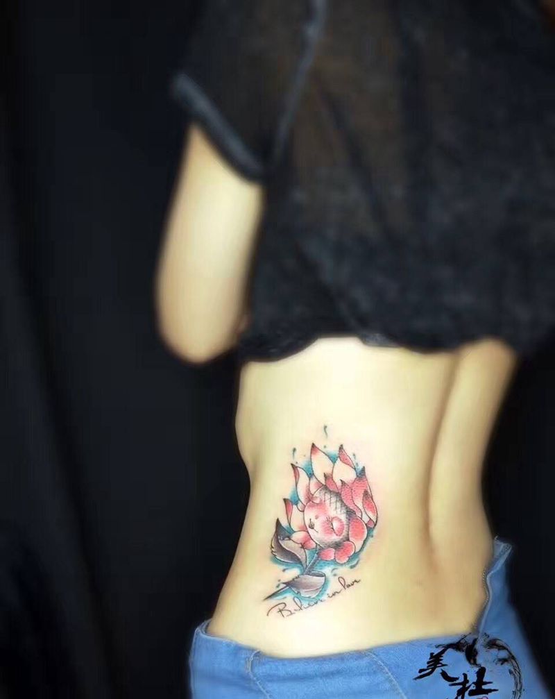 向日葵。纹身图片_成品腰部清新植物纹身图案