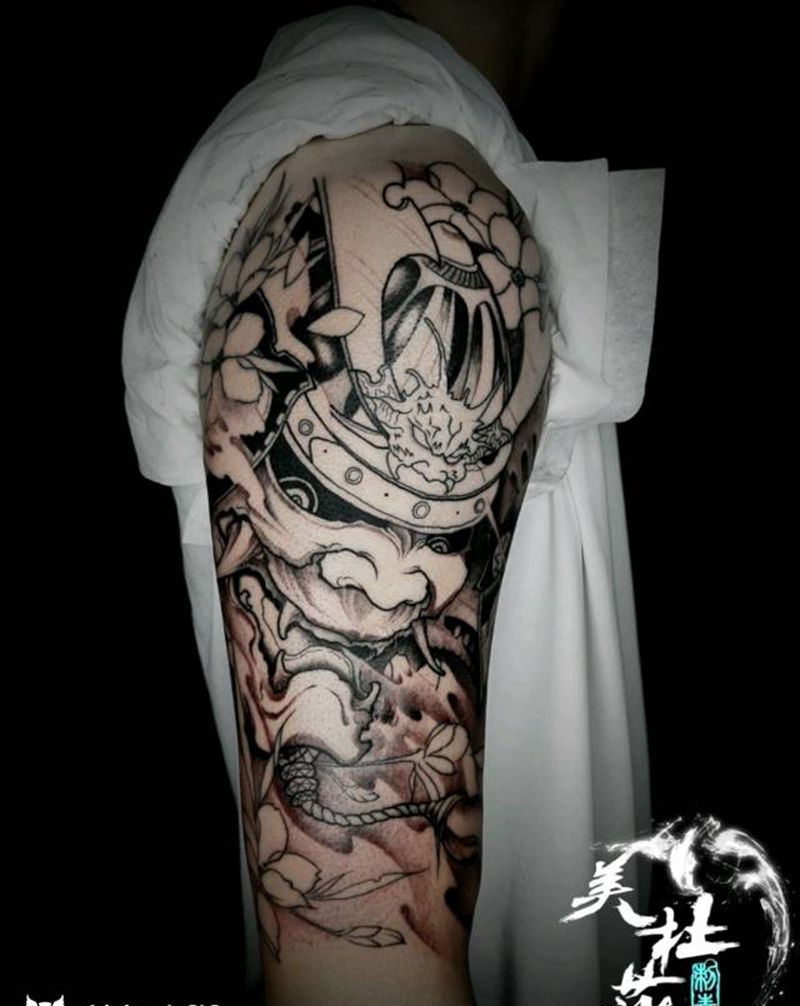 鬼武士未完待续纹身图片_手臂新传统纹身图案