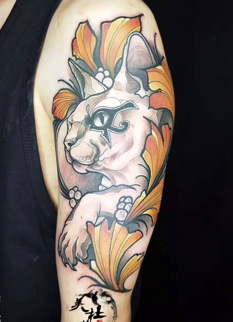 猫儿。纹身图片_成品手臂欧美动物纹身图案