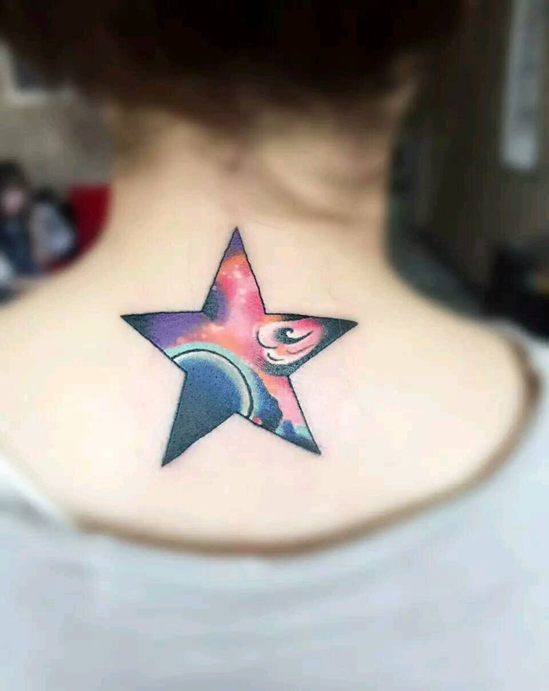 星星纹身图片_背部清新静物情侣生活成品纹身图案