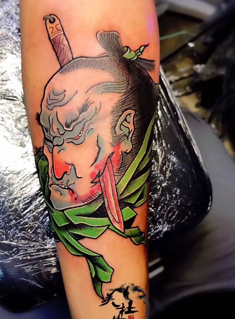 武士头纹身图片成品手臂传统人物纹身图案