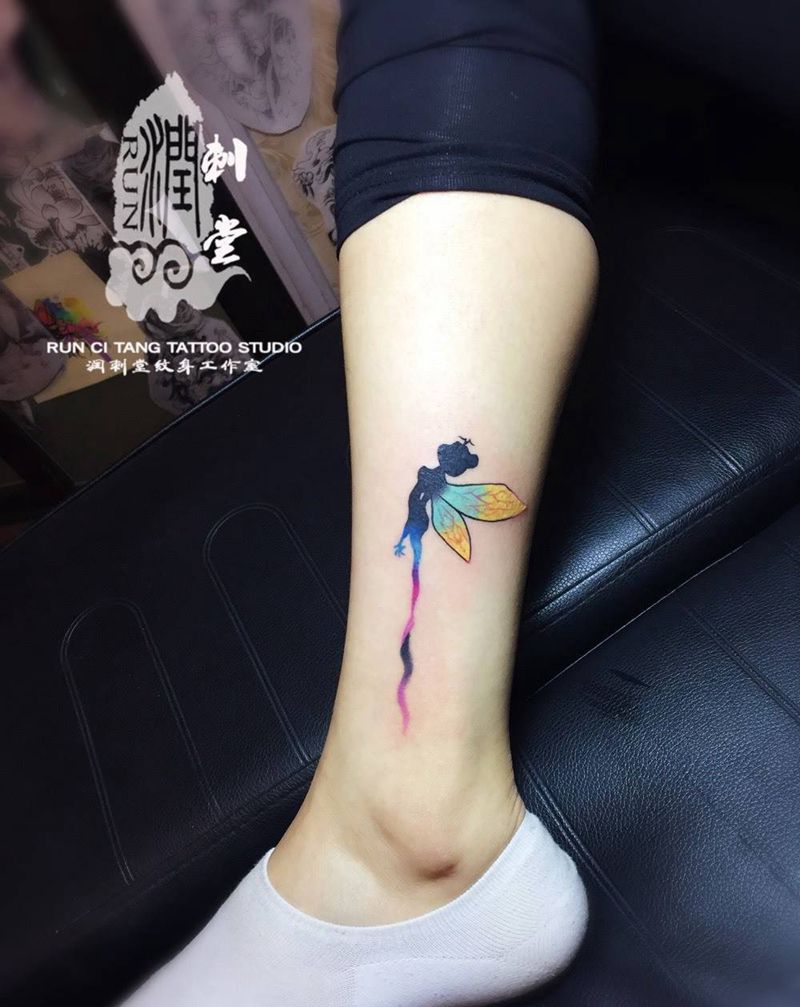 精灵纹身图片_成品腿部欧美清新人物鬼神纹身图案