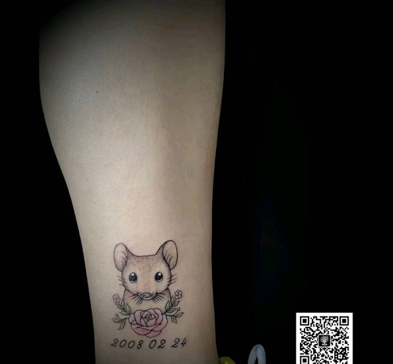 小老鼠纹身图片_腿部New School纹身图案