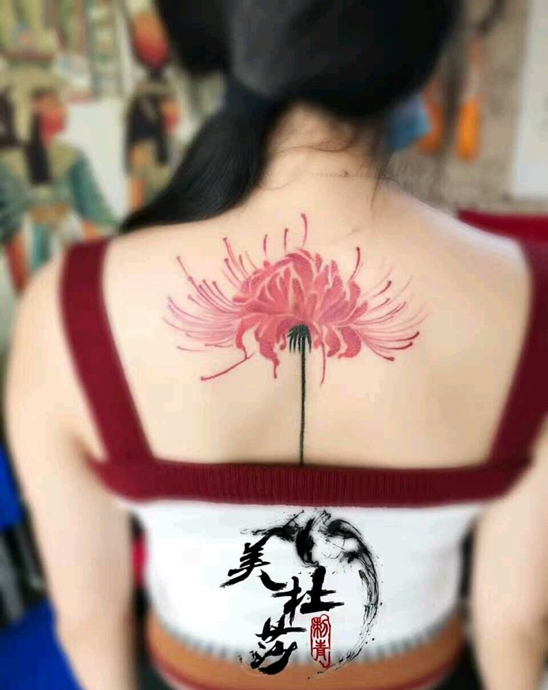 彼岸花纹身图片_背部清新植物原创生活成品纹身图案