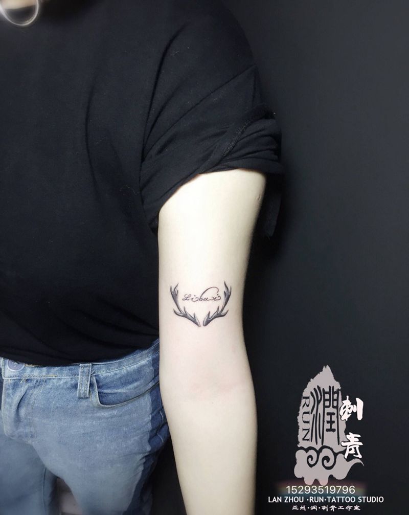 鹿角纹身图片_成品手臂手部清新图腾静物字符纹身图案