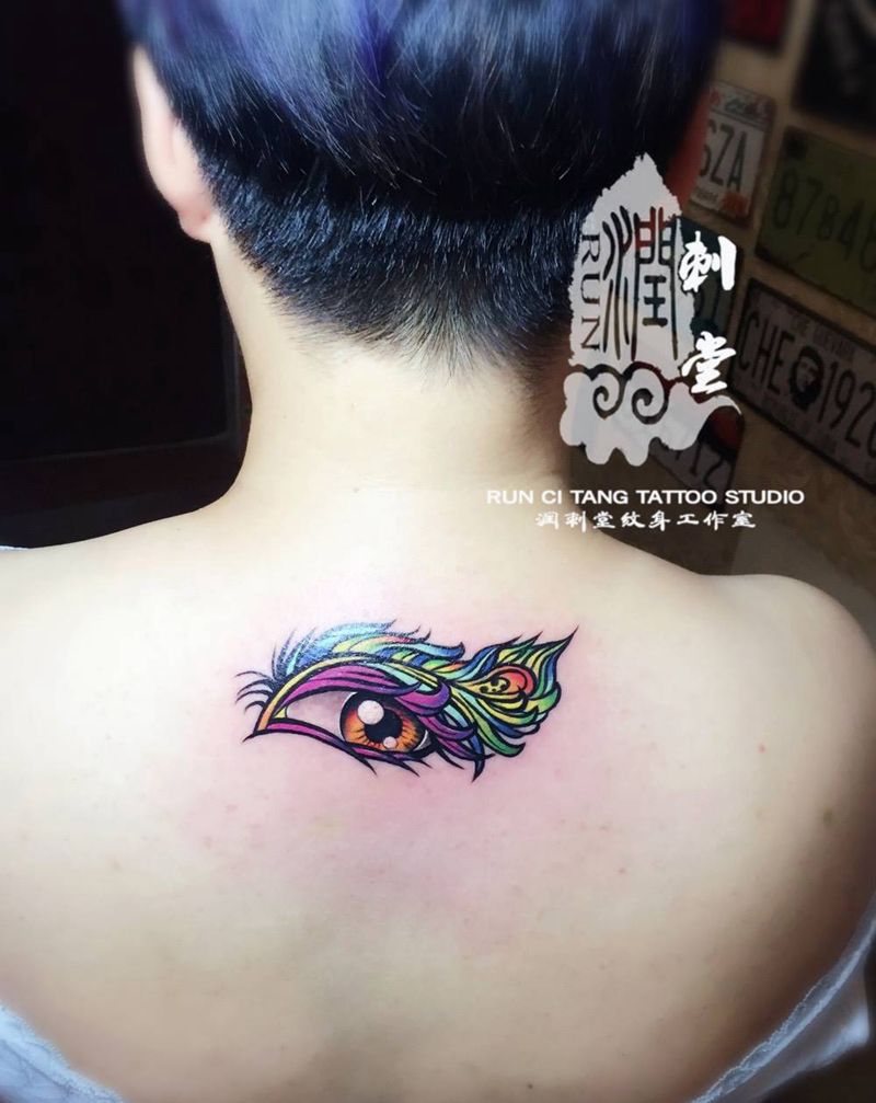 凤眼纹身图片_颈部成品欧美清新原创纹身图案