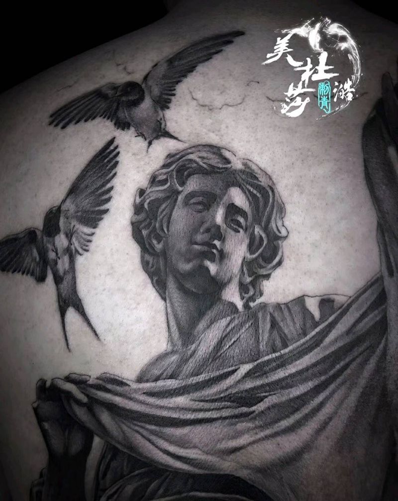 天使纹身图片_背部纹身图案