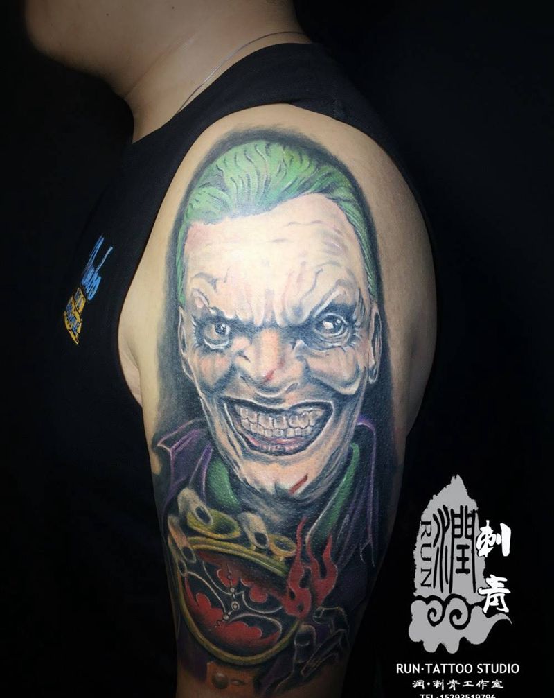 旧图遮盖，小丑纹身图片_手臂手部欧美写实小丑旧图遮盖纹身图案