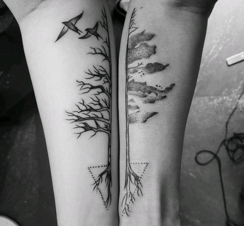 情侣小树纹身图片