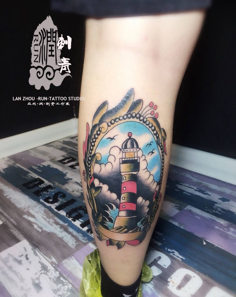 塔纹身图片_成品腿部欧美静物纹身图案