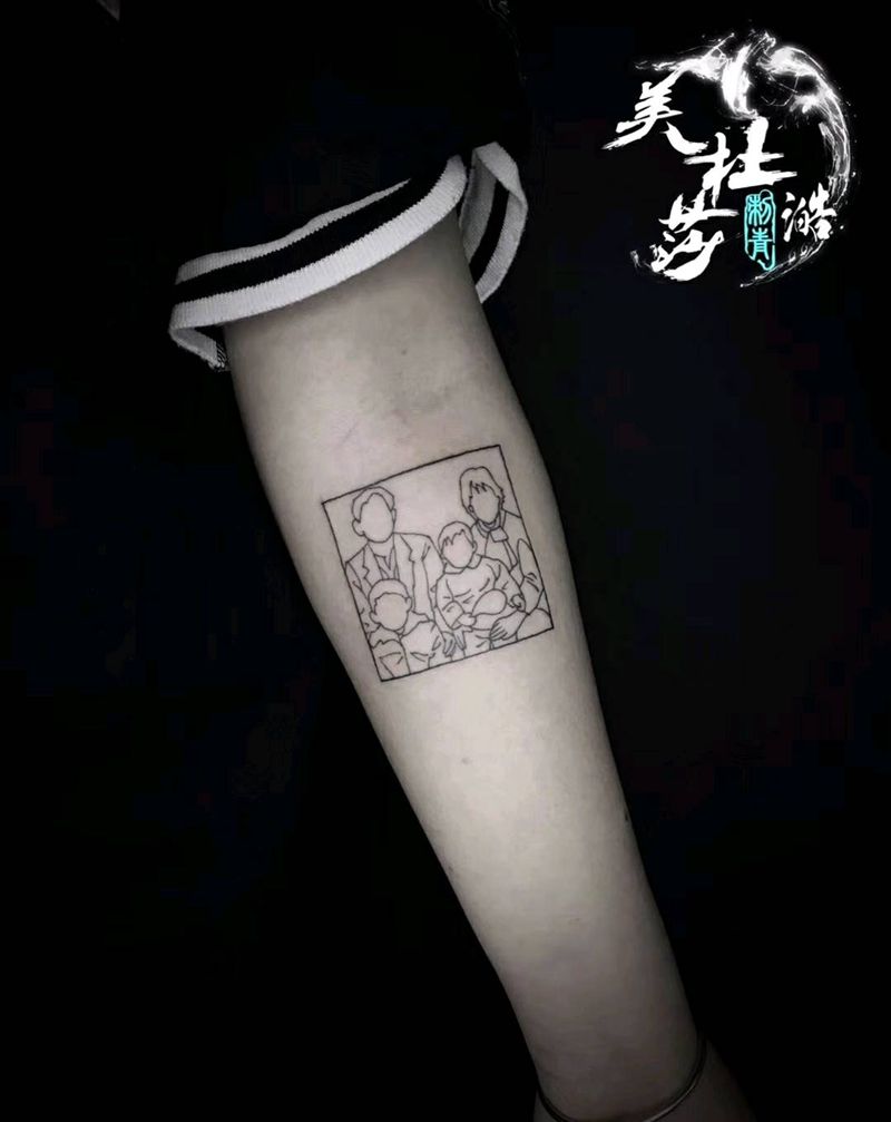 全家福简笔纹身图片_手臂几何纹身图案