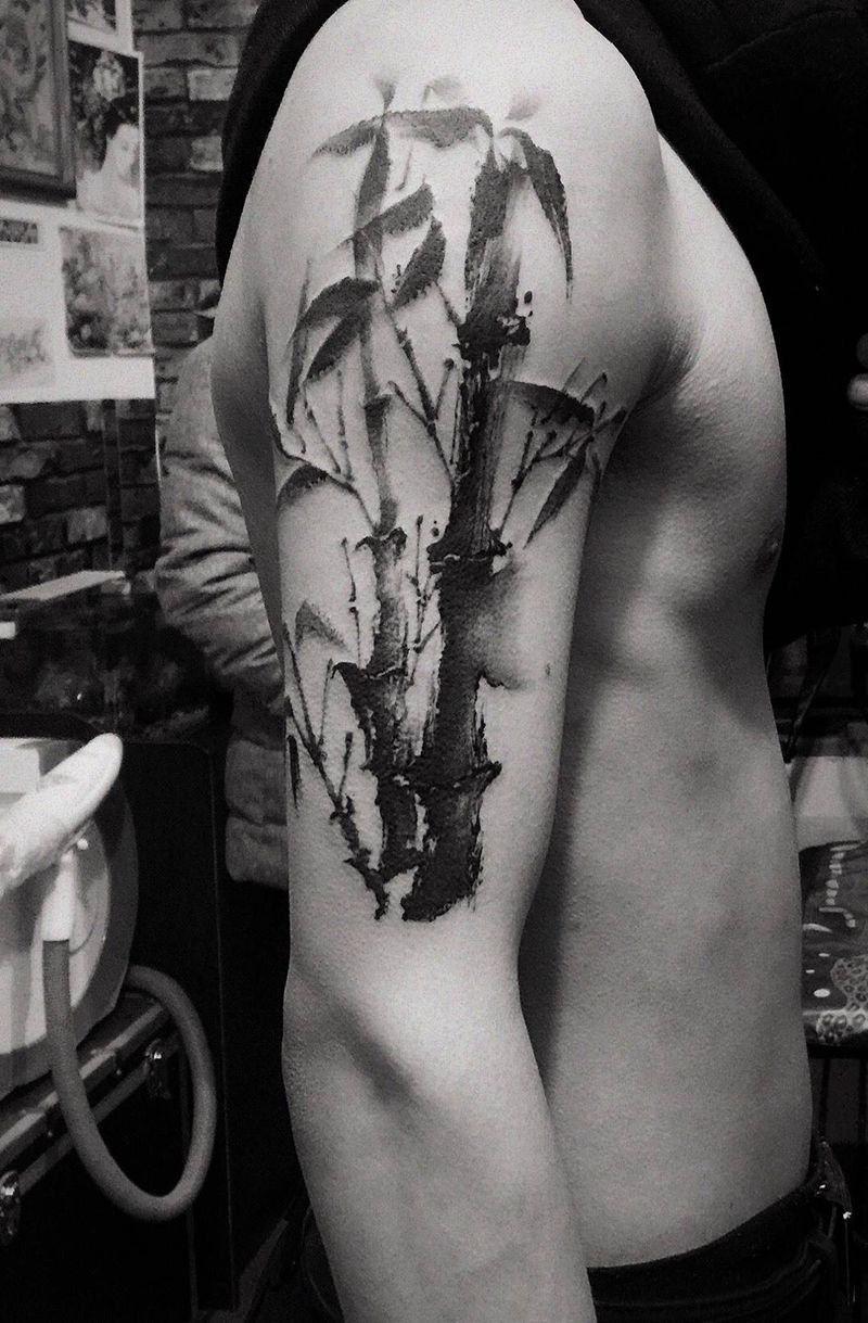 水墨竹子纹身图片