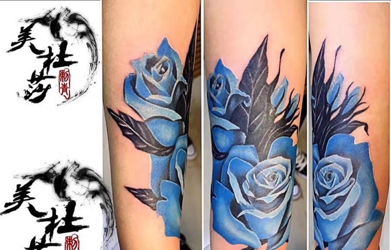 玫瑰遮盖。纹身图片