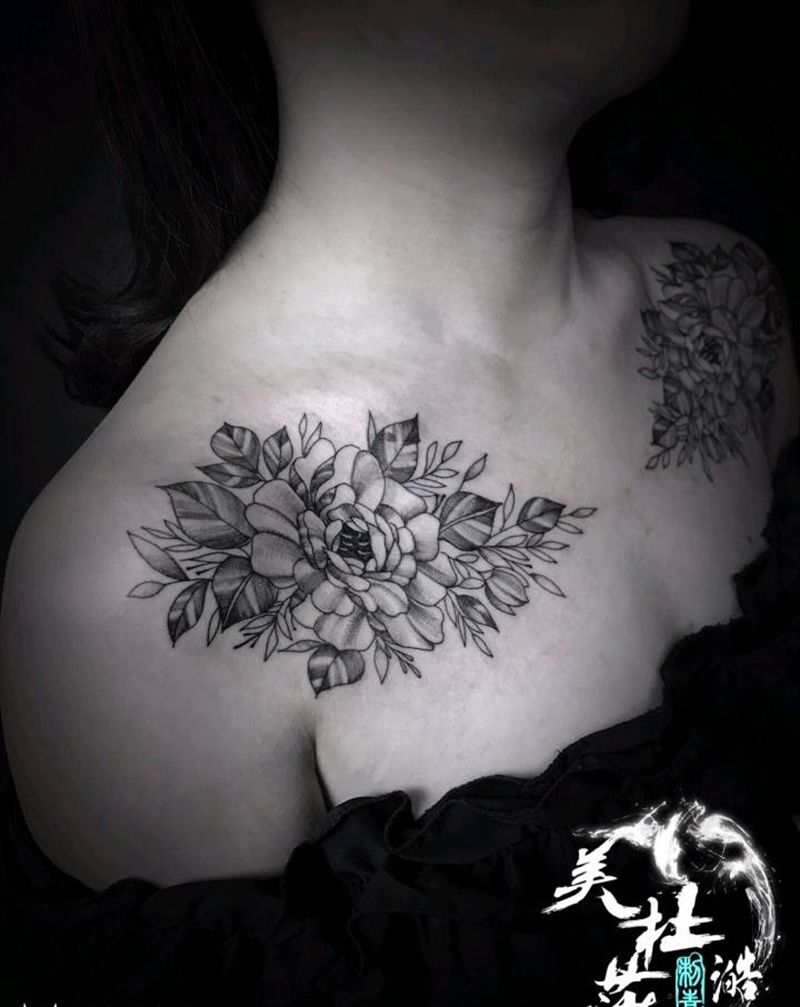 肩花纹身图片