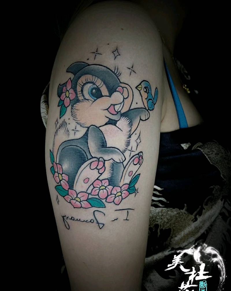 兔子纹身图片_手臂New School纹身图案