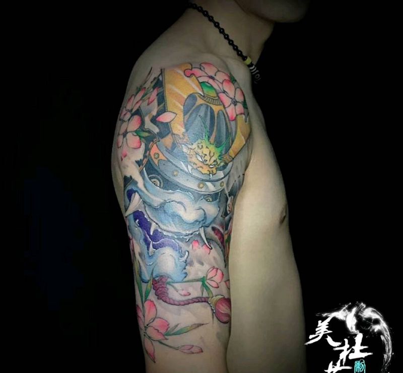 鬼武士纹身图片_手臂新传统纹身图案