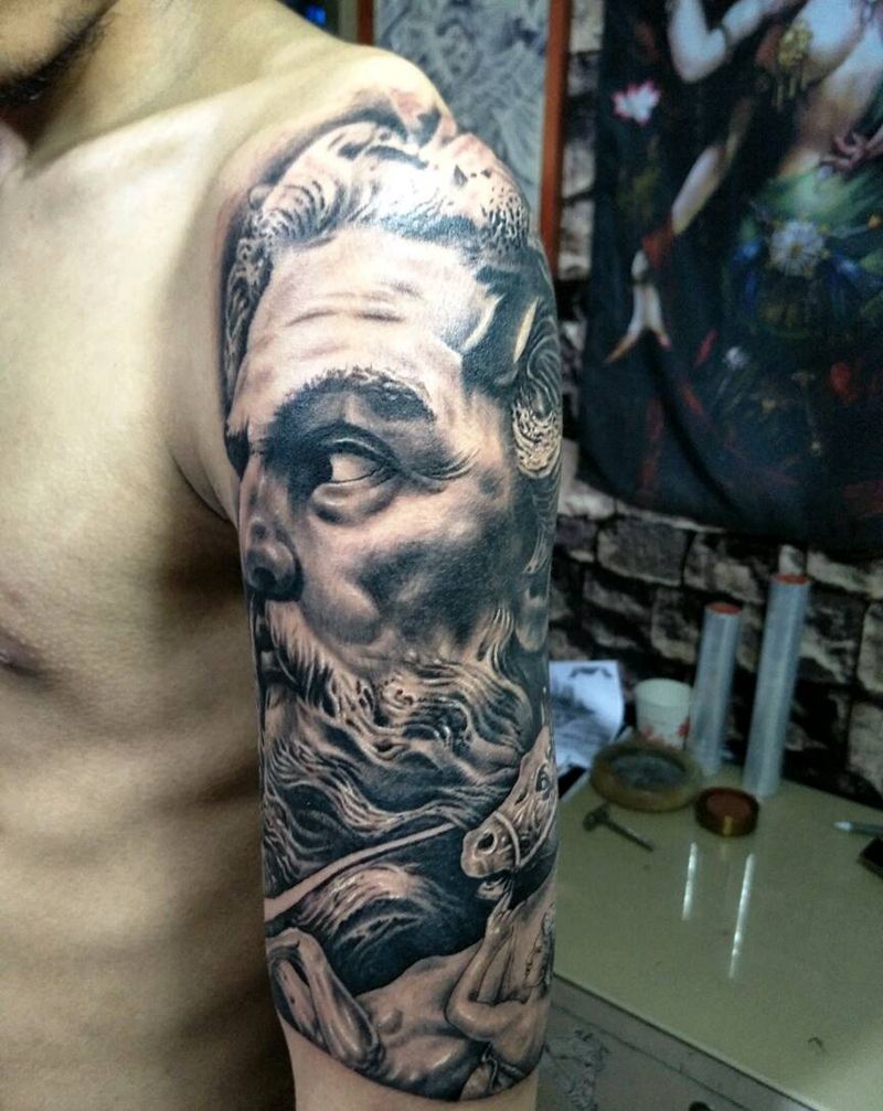 欧美半成品花臂，待续纹身图片