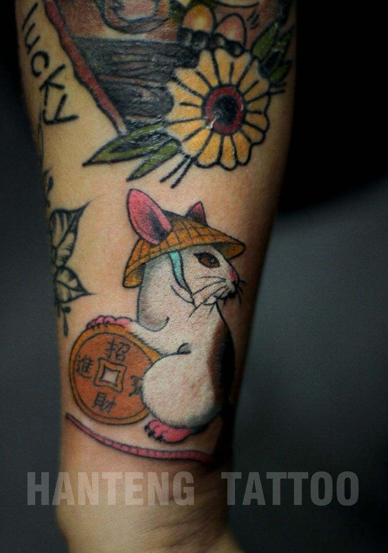 鼠纹身图片_手臂Old School纹身图案