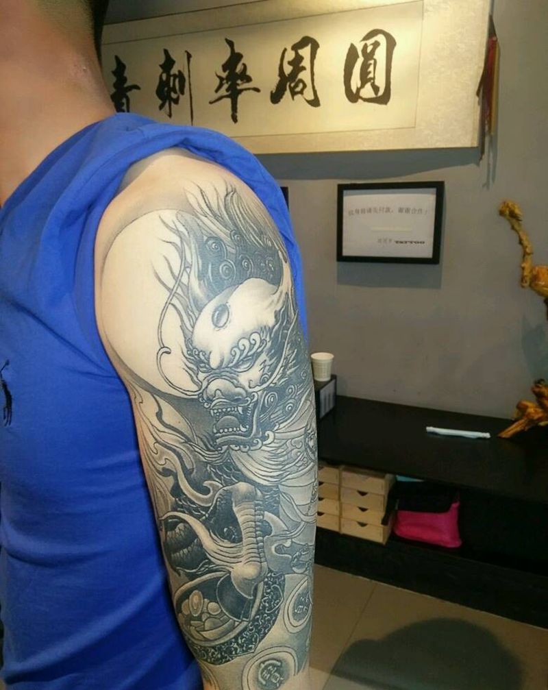 招财麒麟纹身图片