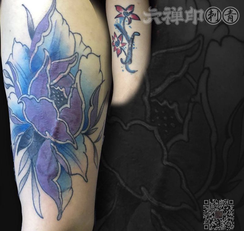 花纹身图片_手臂新传统水彩纹身图案