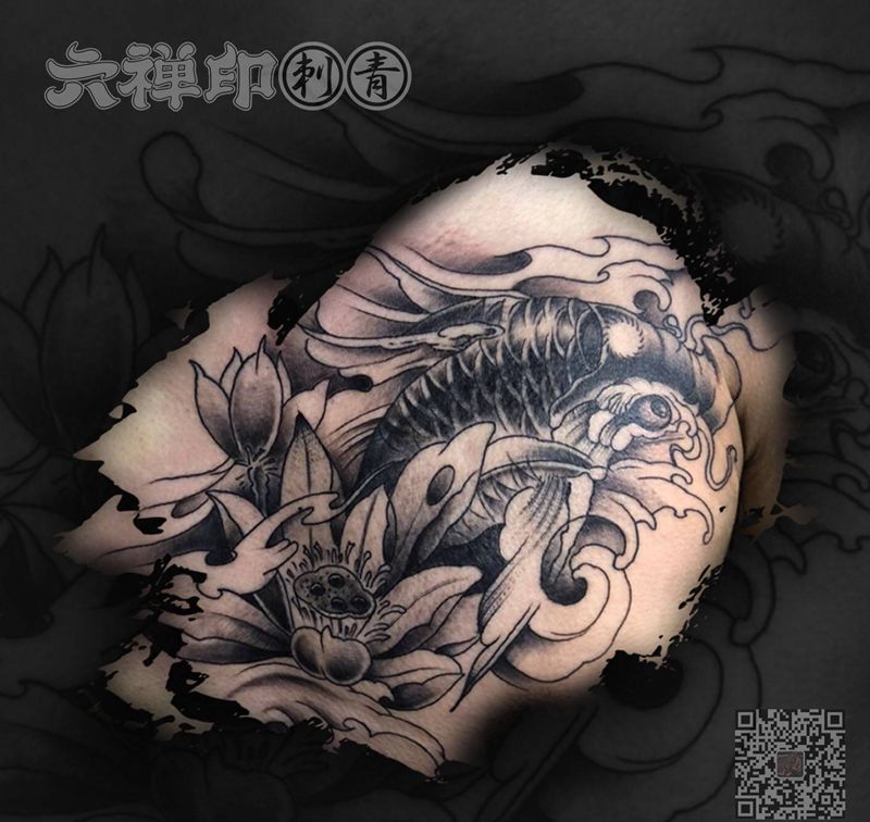 鱼纹身图片_胸部新传统老传统纹身图案