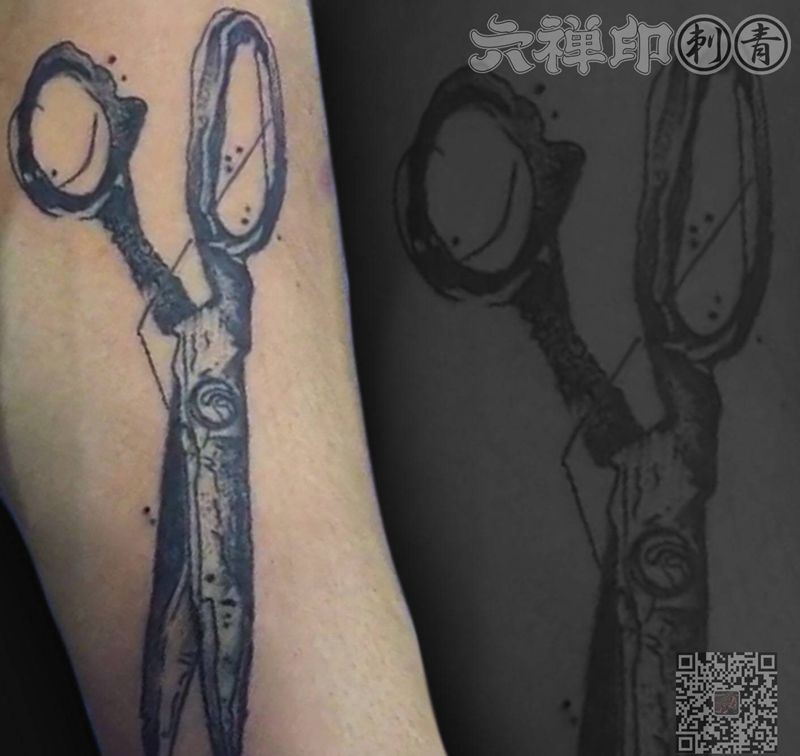 剪刀纹身图片_手臂欧美写实New School纹身图案