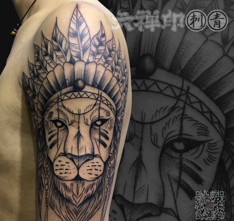 狮子纹身图片_手臂欧美写实New School纹身图案