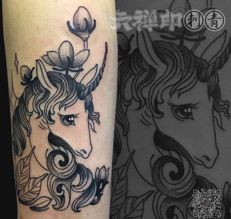 独角兽纹身图片_手臂New School欧美写实纹身图案