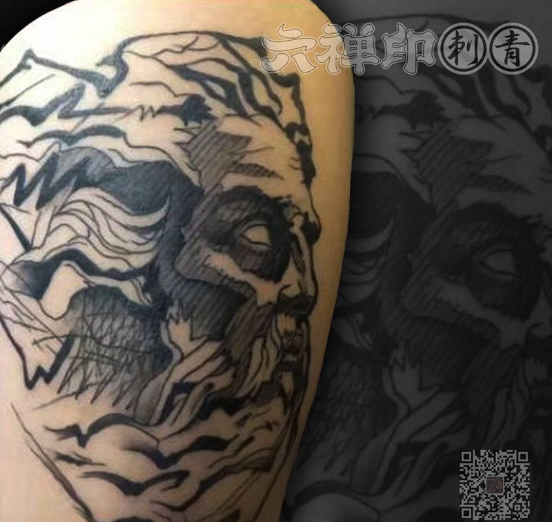 马赛纹身图片_腿部欧美写实New School纹身图案