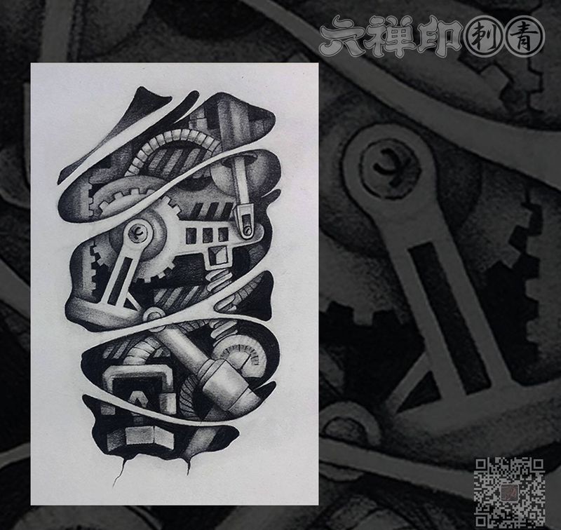 机械臂纹身图片_手臂腿部几何欧美写实纹身图案