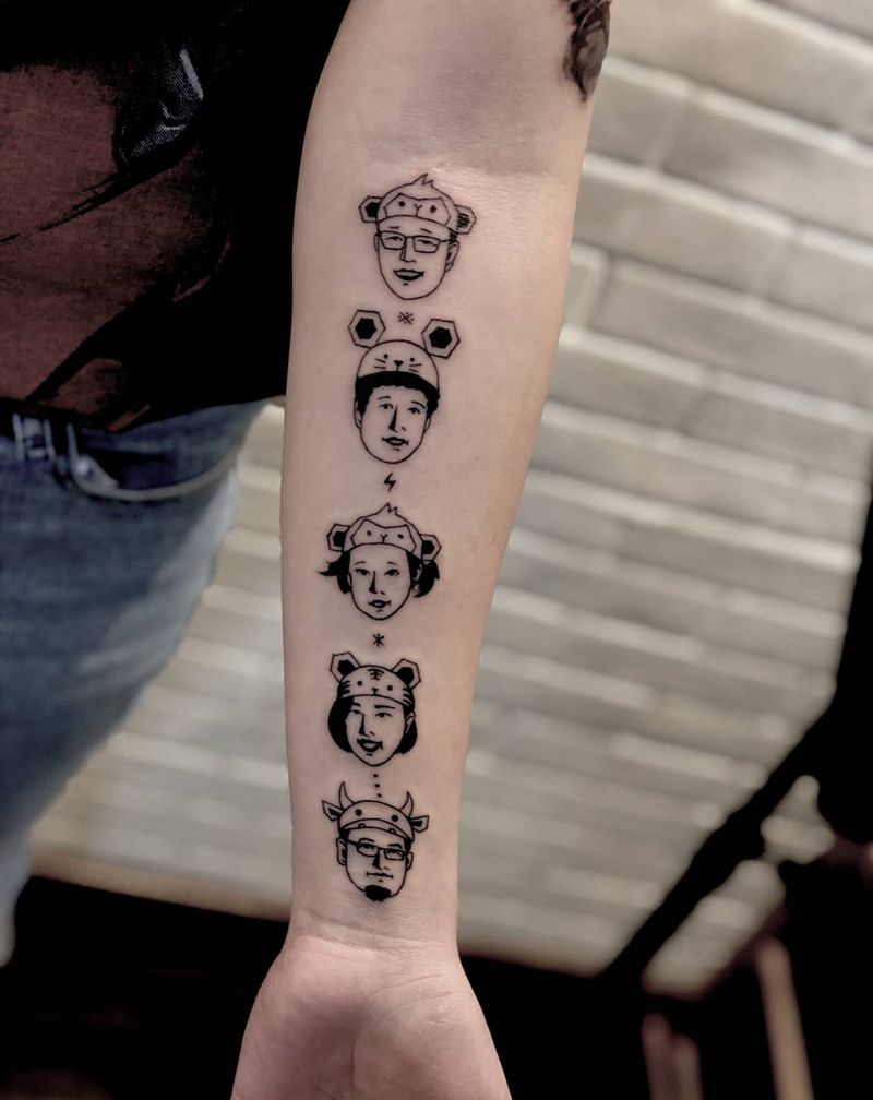 全家福纹身图片_手臂几何肖像人像全家福纹身图案