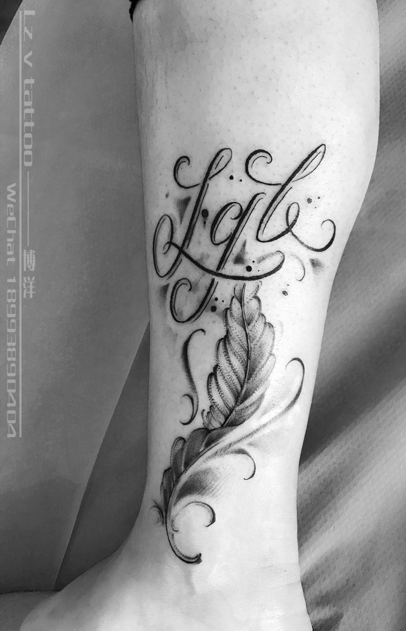 旧纹身修改纹身图片_脚部花体字纹身图案