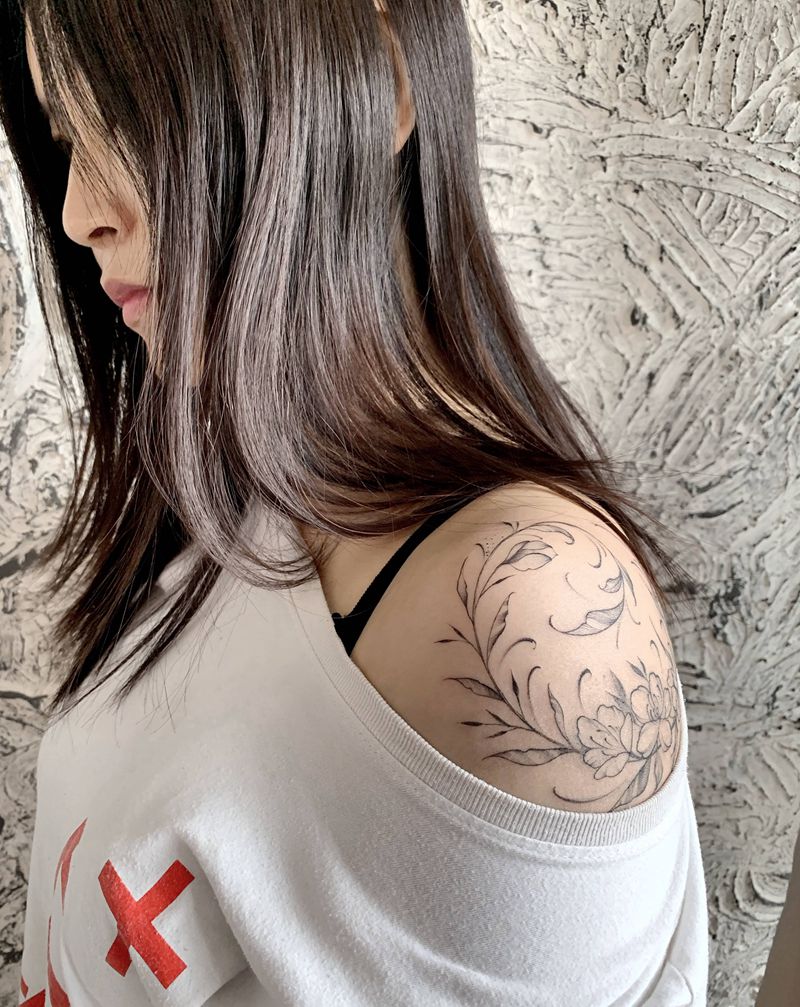肩花纹身图片_肩部纹身图案