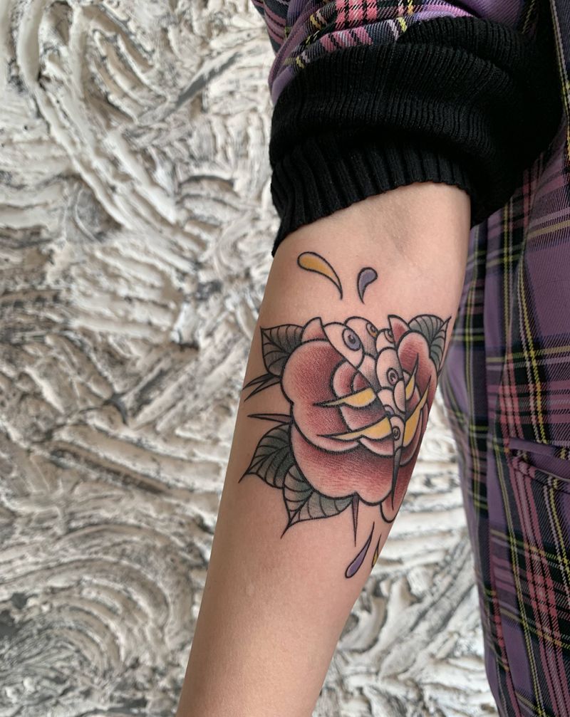 玫瑰纹身图片_Old School纹身图案