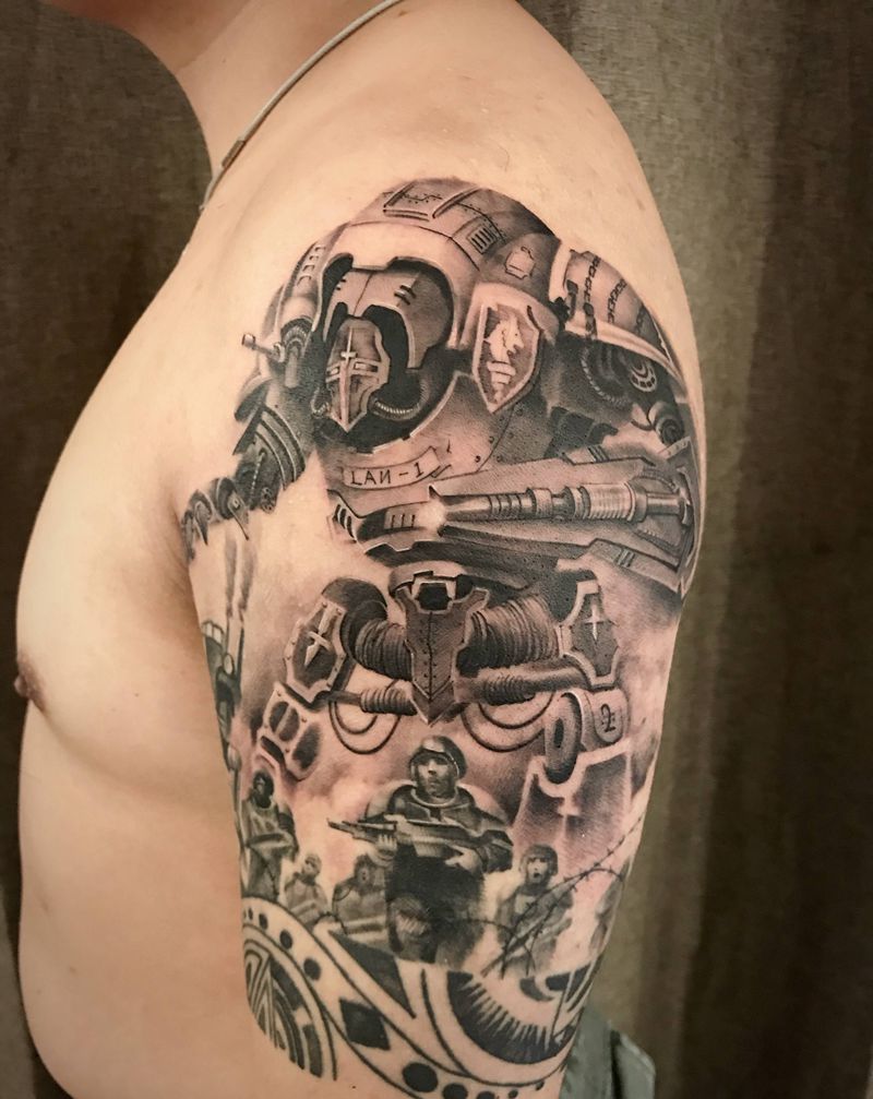 机甲纹身图片_手臂欧美写实机械 机甲纹身图案