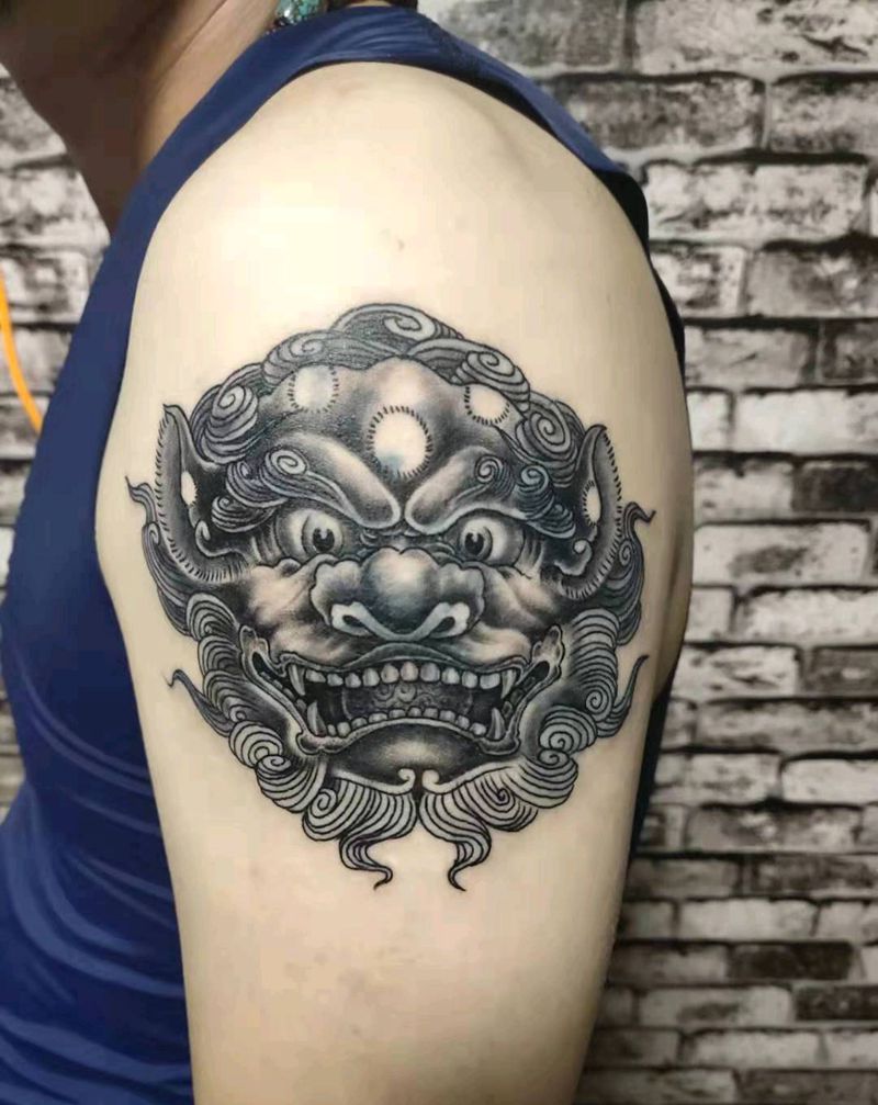 唐狮遮盖纹身图片_手臂纹身图案