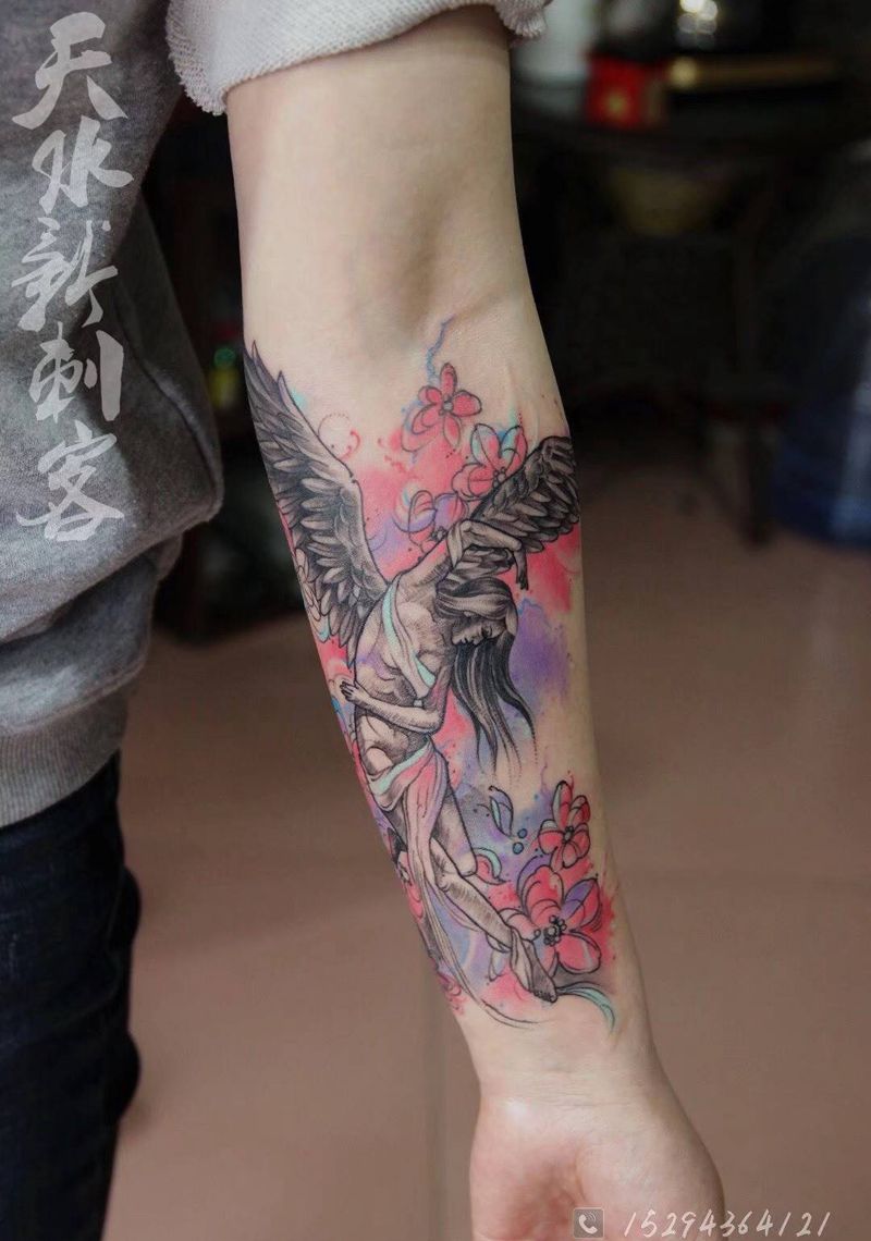 水彩天使纹身图片
