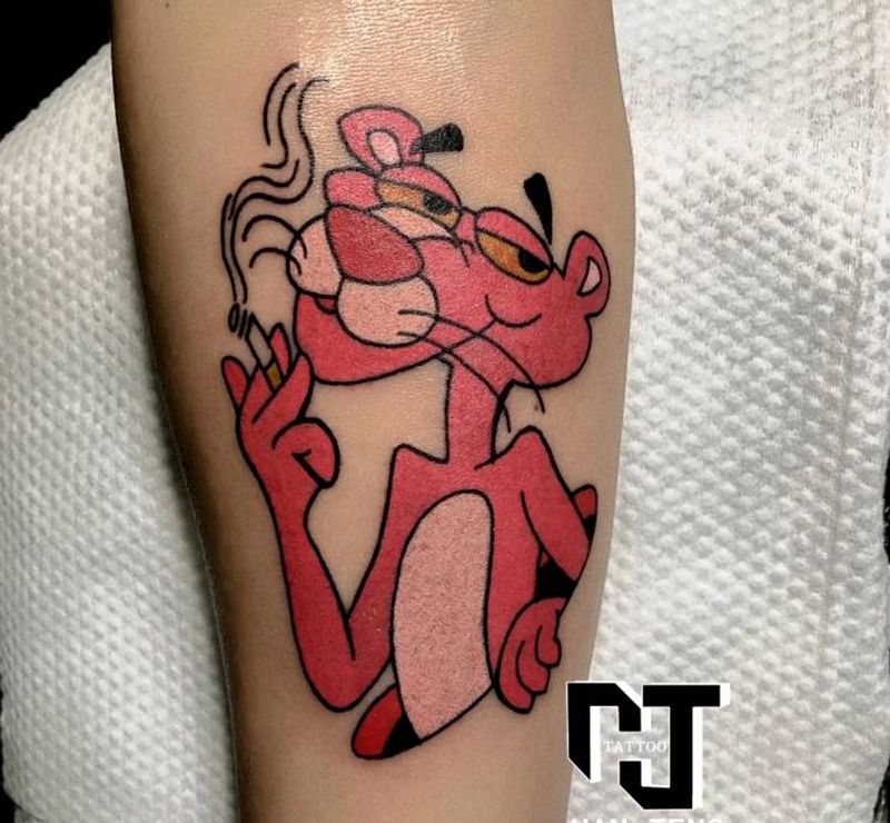 粉红豹纹身图片_手臂New SchoolOld School粉红豹纹身图案