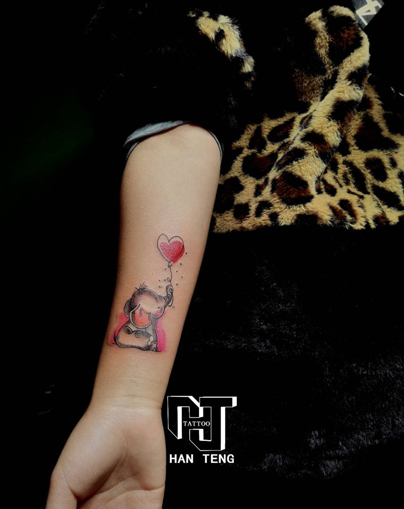 小象纹身图片_手臂水彩几何小清新纹身图案