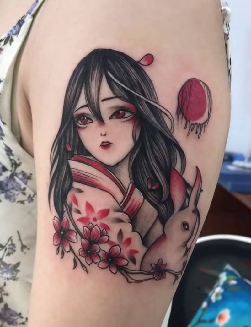 美少女纹身图片_手臂水彩新传统纹身图案