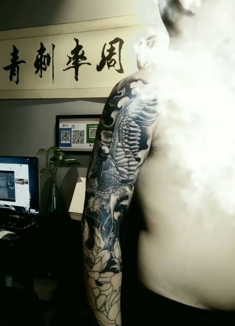 鹤（未上彩色）纹身图片