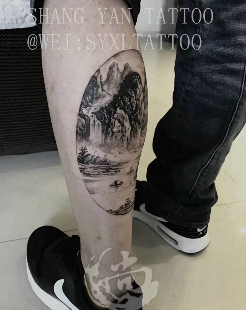 山水纹身图片