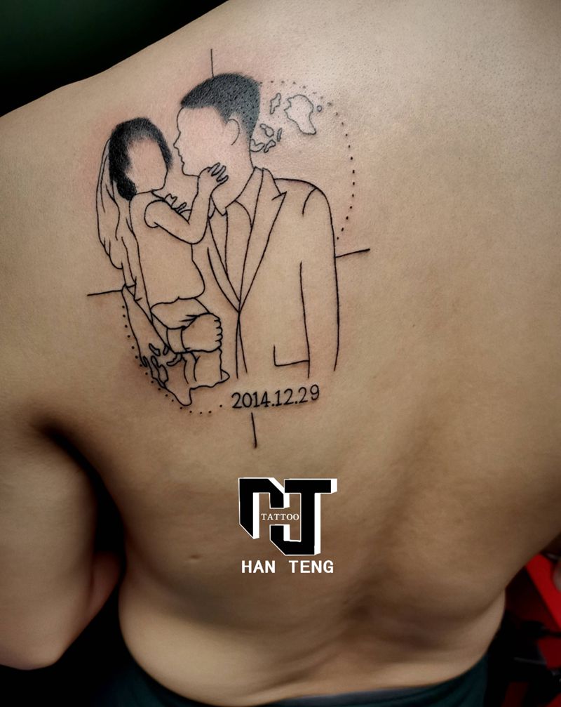 父爱纹身图片_肩部背部几何简笔画纹身图案