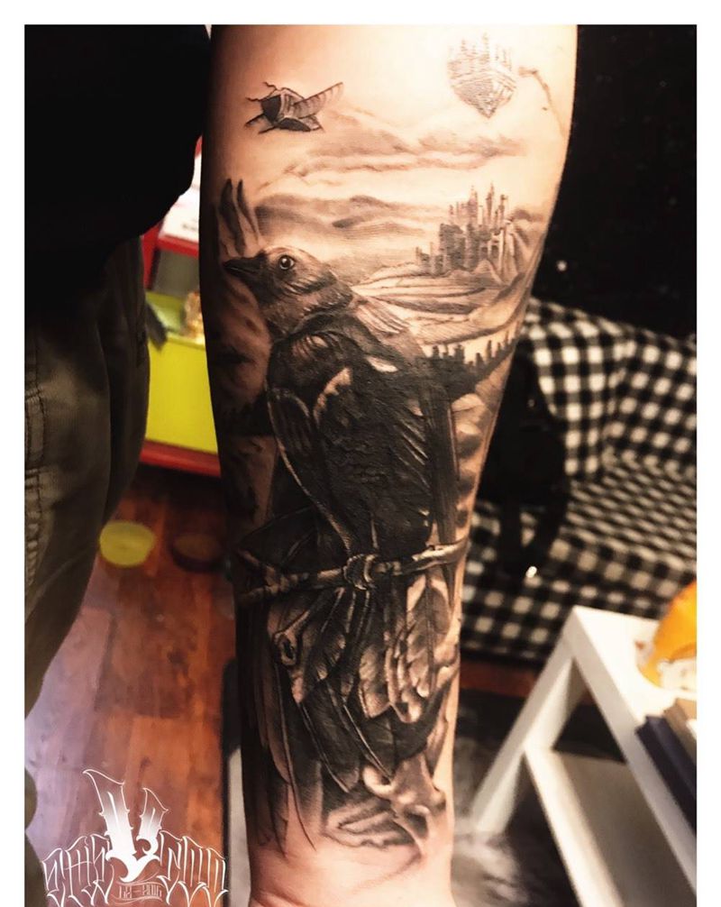 遮盖 乌鸦纹身图片