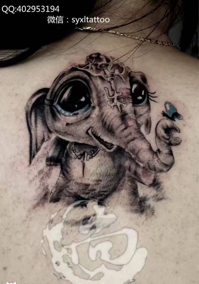 卡哇伊大象纹身图片