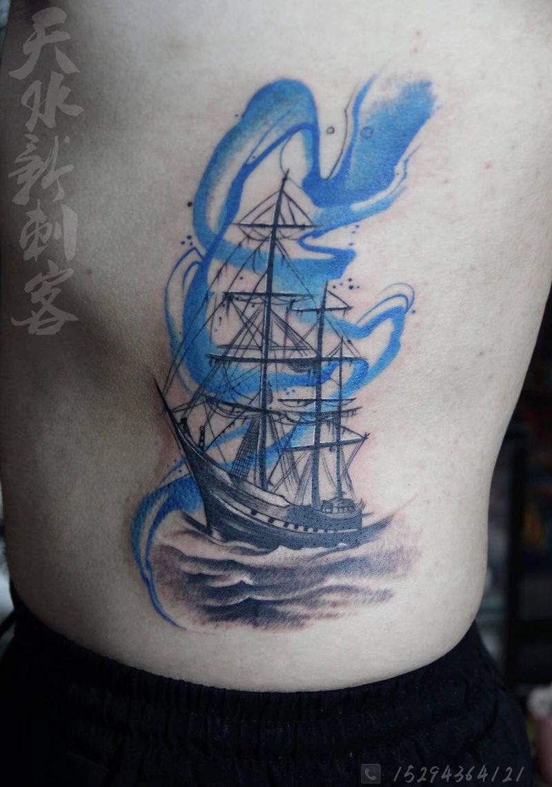 帆船纹身图片