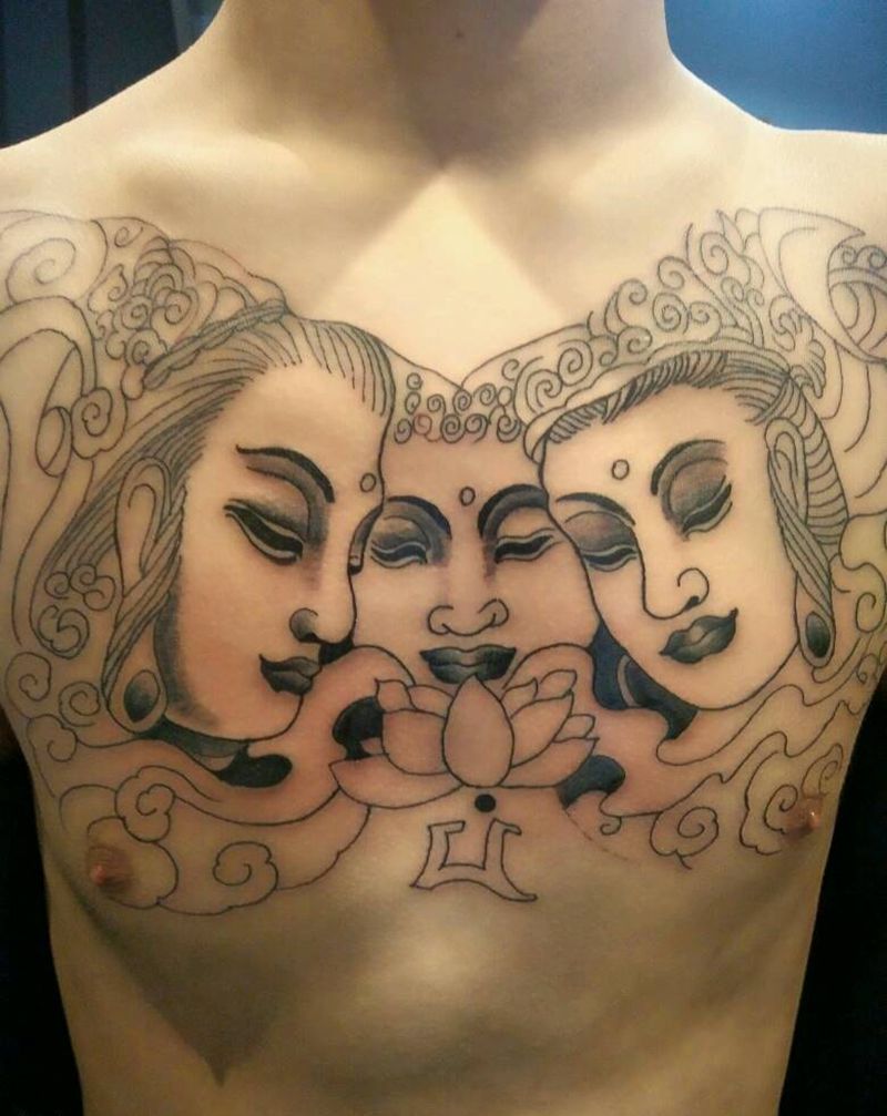 花胸三面佛纹身图片