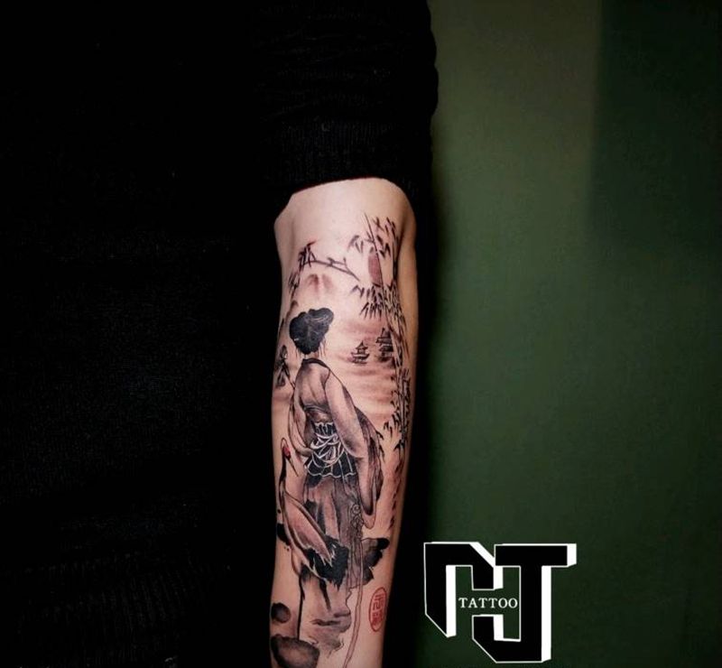 中国风纹身图片_手臂水墨中国风纹身图案