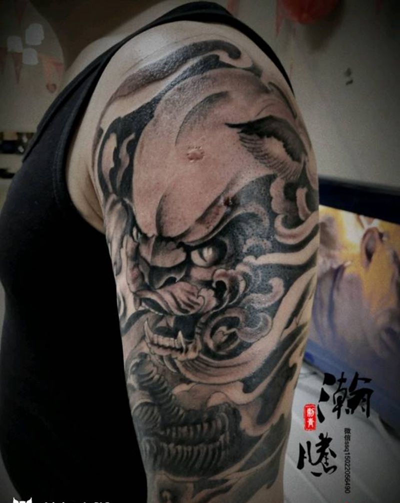 唐狮纹身图片_手臂传统动物成品纹身图案